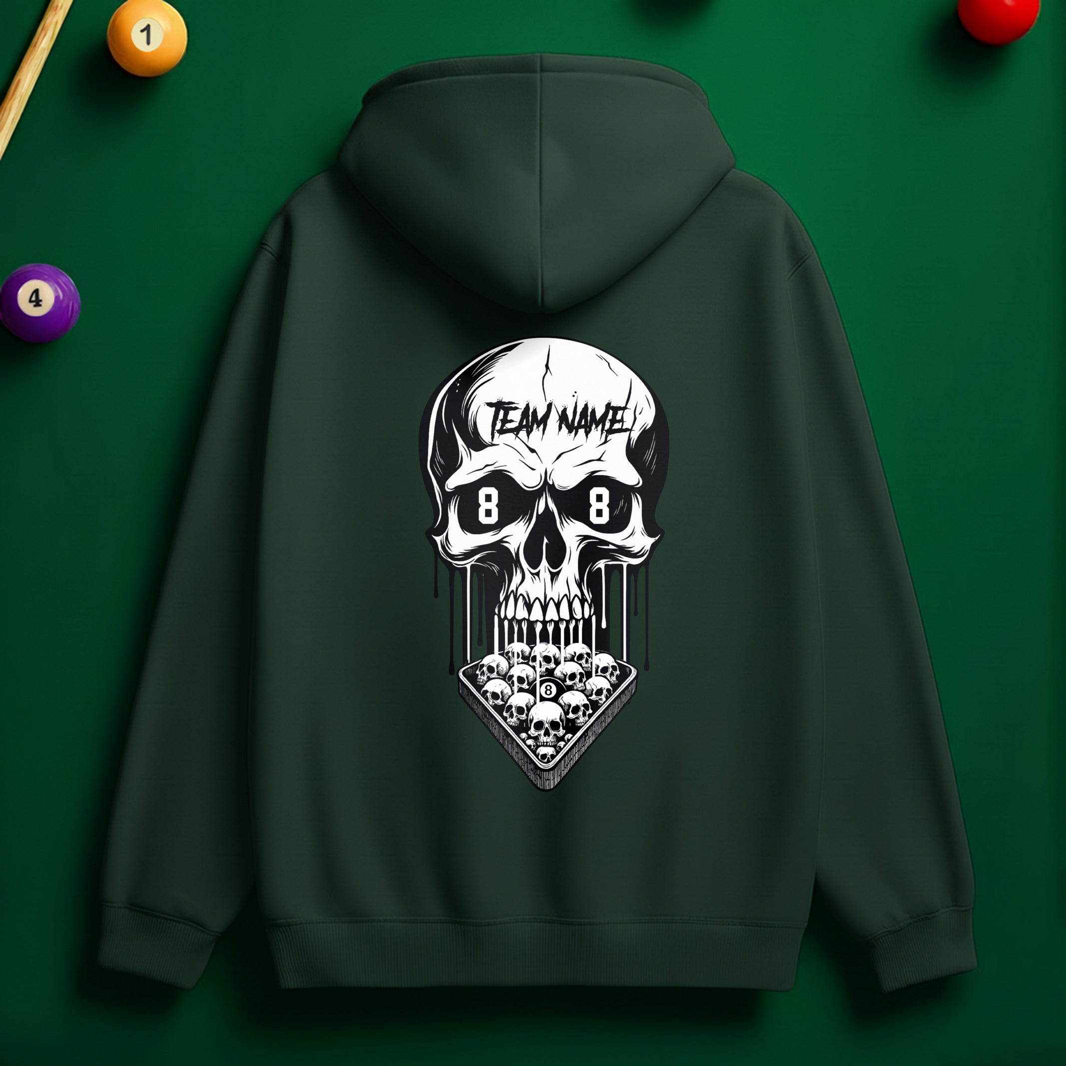 Custom Team Name Skull Billiards Hoodie
