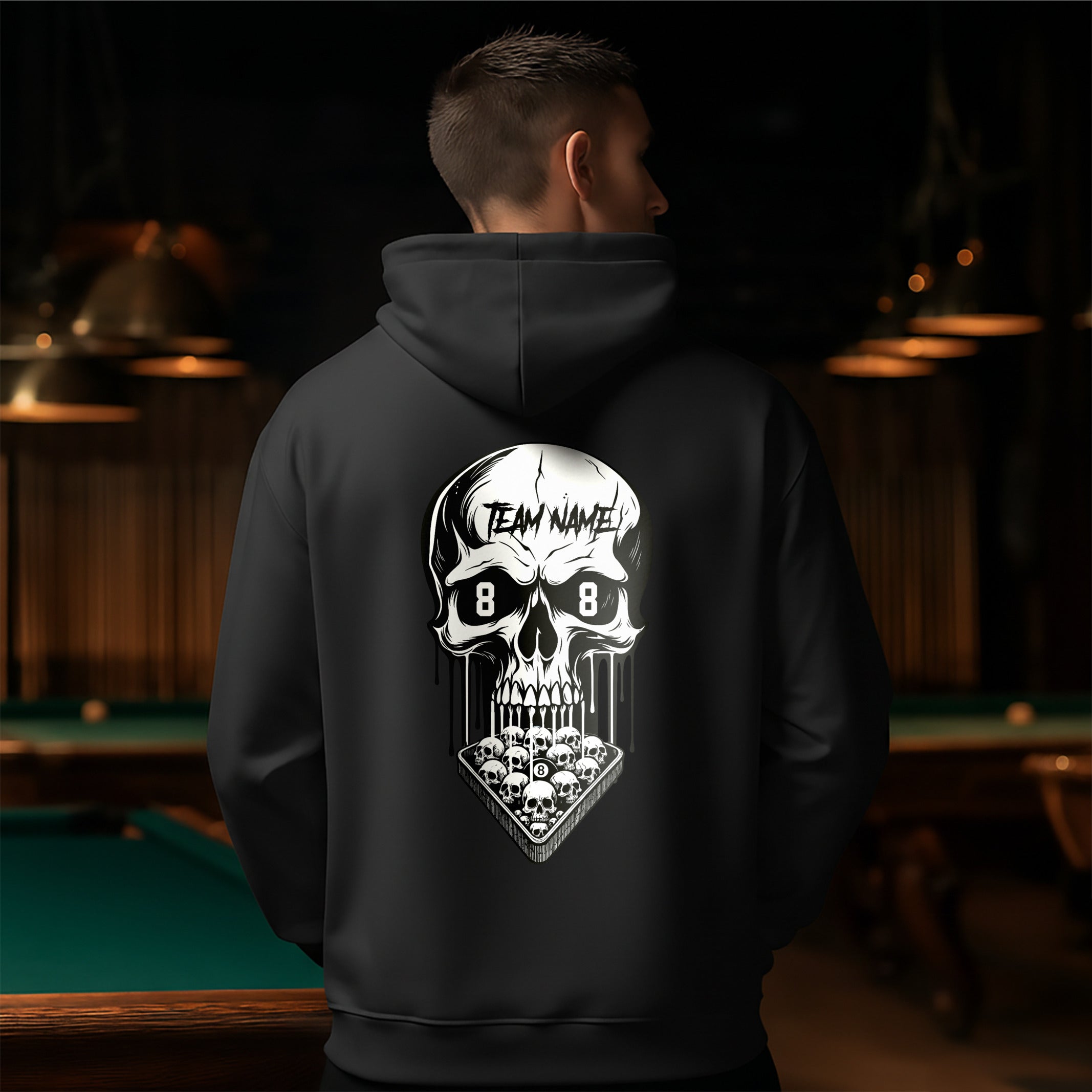 Custom Team Name Skull Billiards Hoodie