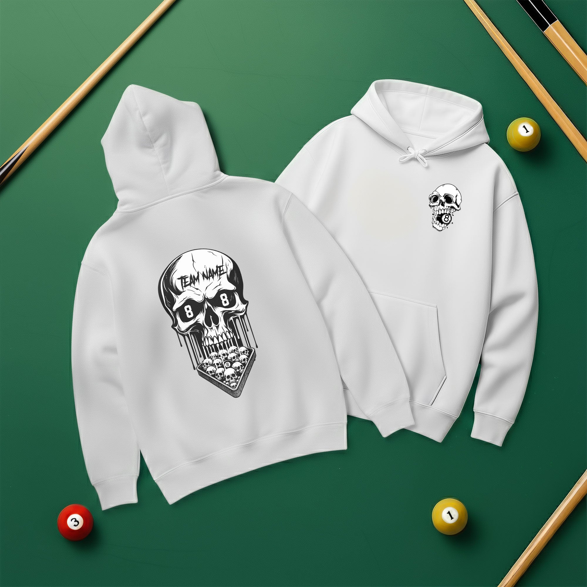 Custom Team Name Skull Billiards Hoodie