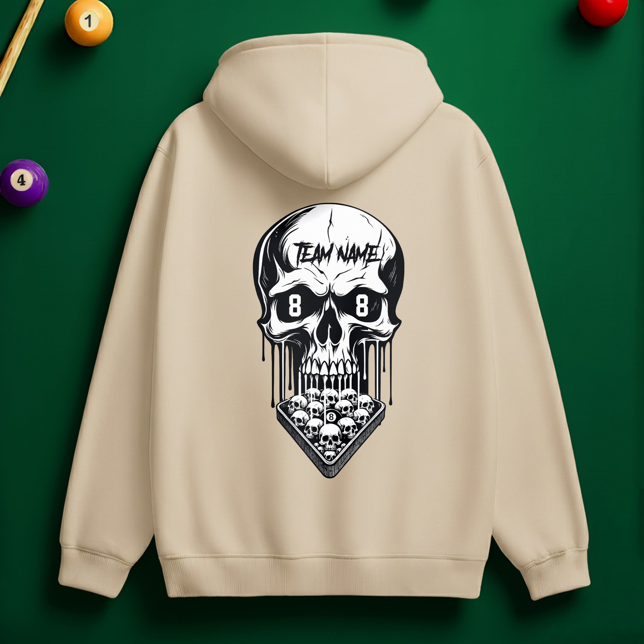 Custom Team Name Skull Billiards Hoodie