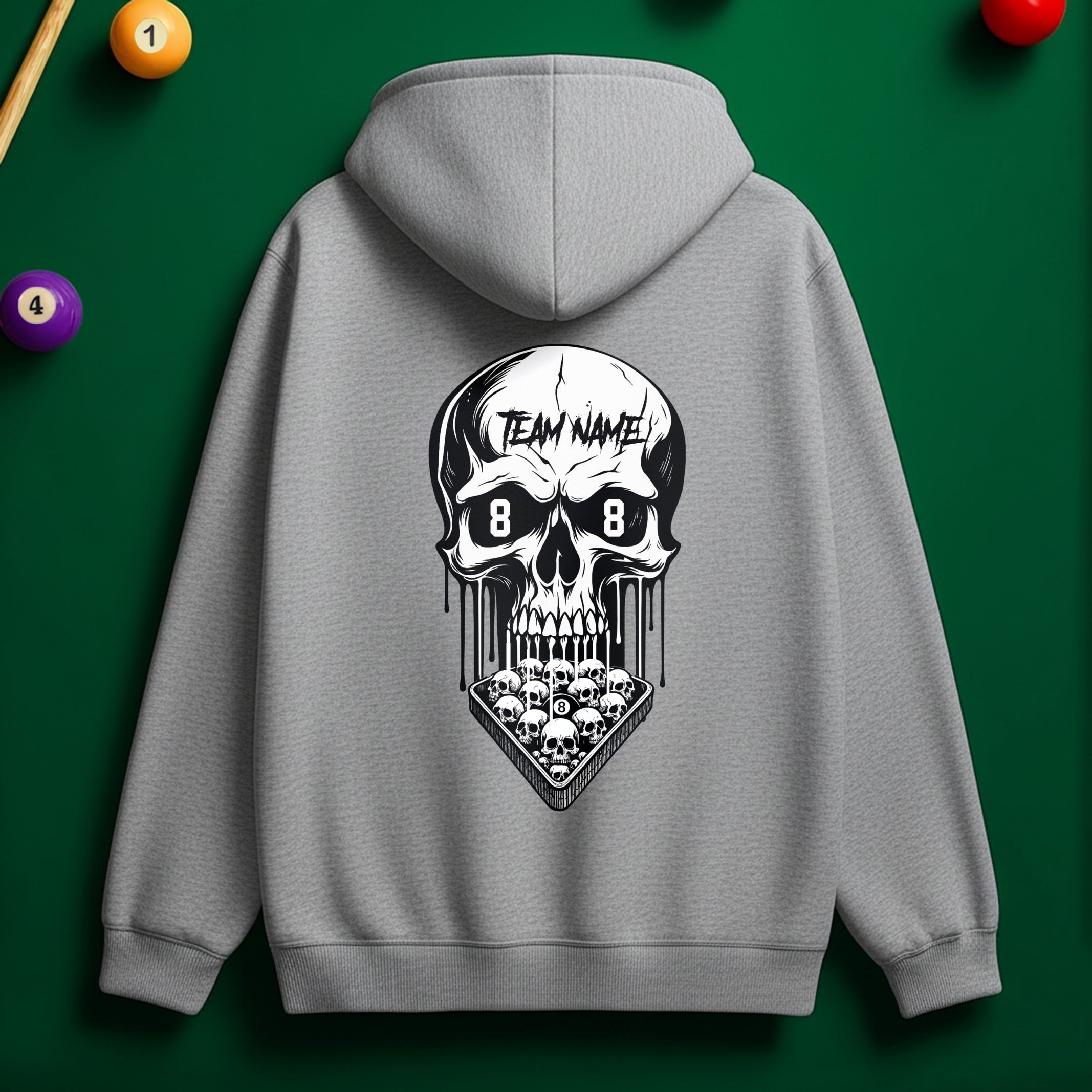 Custom Team Name Skull Billiards Hoodie