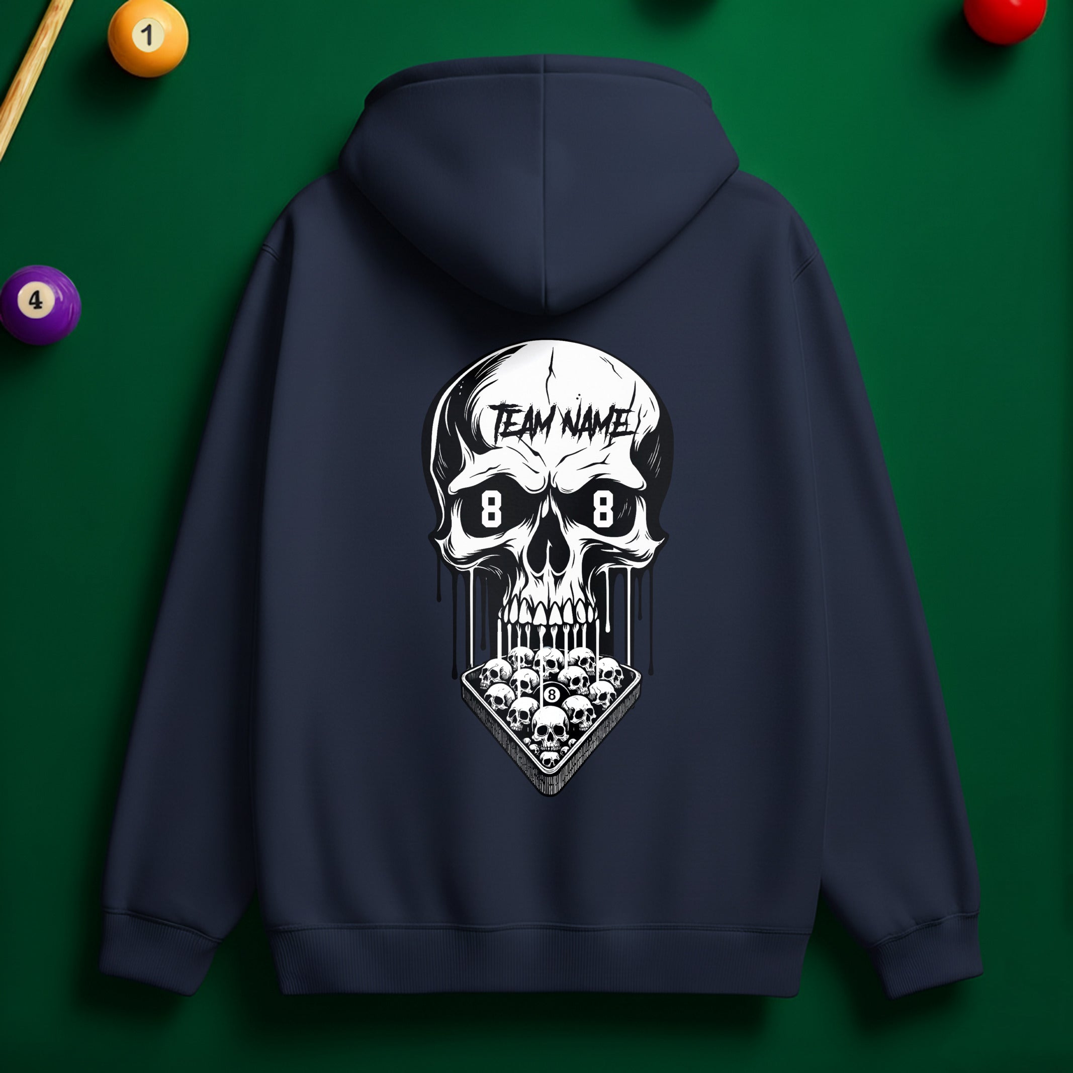 Custom Team Name Skull Billiards Hoodie