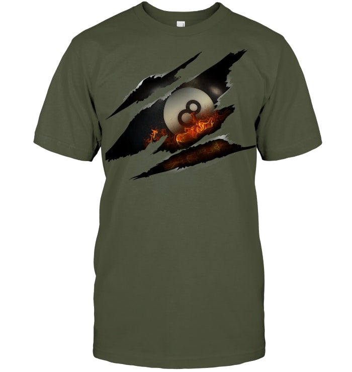 8 Ball Fire Scar Billiards Shirt Vintage Pool Player Tee